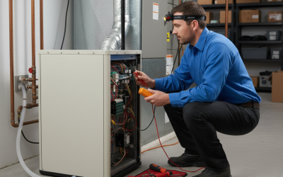 Dehumidifier Repair San Antonio A technician diagnosing an issue with a dehumidifier, with tools ready.